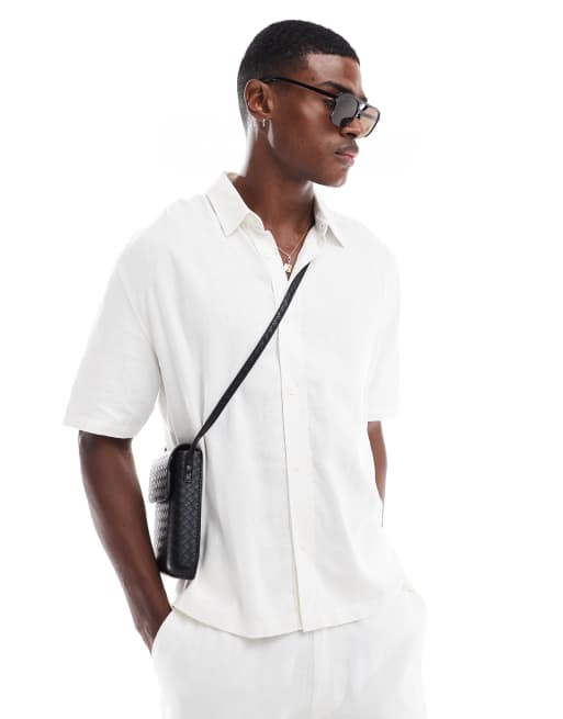 Bershka - Chemise d'ensemble en lin majoritaire - Blanc