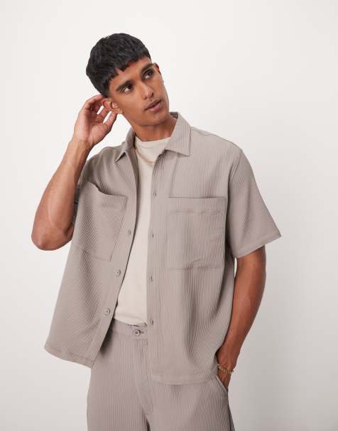 Bershka - Chemise d'ensemble plissée avec poches - Marron clair - view 1
