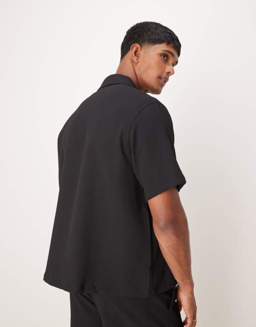 Bershka - Chemise d'ensemble plissée avec poches - Noir, 3 de 4