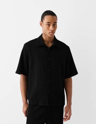 Bershka - Chemise d'ensemble plissée - Noir