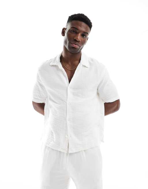 Bershka - Chemise d'ensemble texturée avec col à revers - Blanc