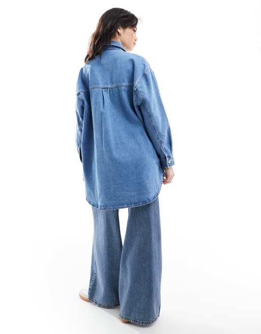 Bershka Chemise en jean oversize longue Bleu moyen ASOS