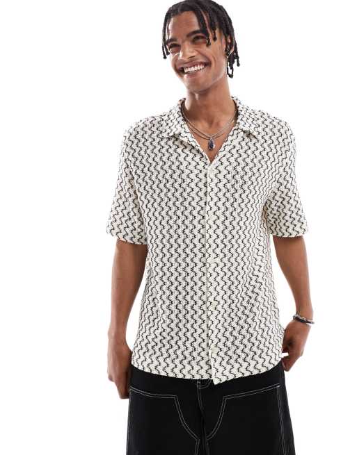 Bershka - Chemise en maille à rayures zig-zag - Noir