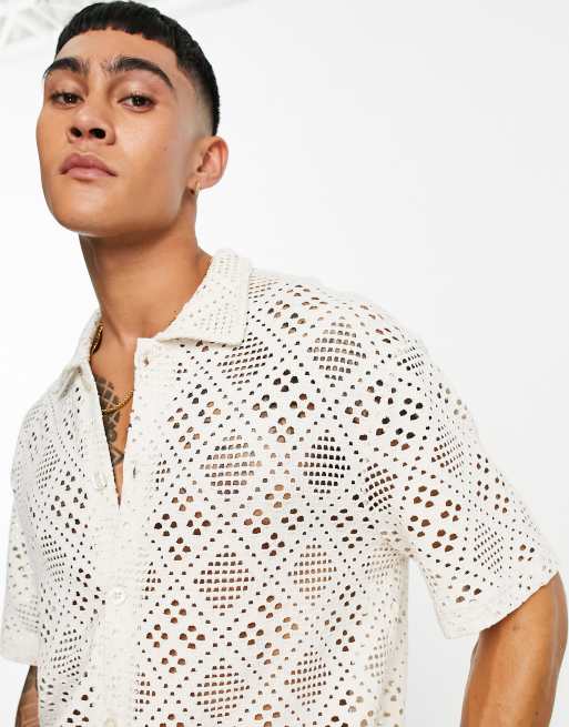 Bershka Chemise en maille ajour e cru