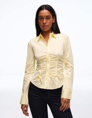 Chemise froncée en popeline - Jaune S