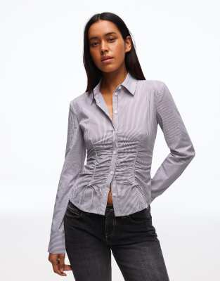 Chemise froncée en popeline - Marron-Brown S