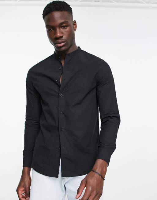 Bershka - Chemise grand-père à manches longues - Noir