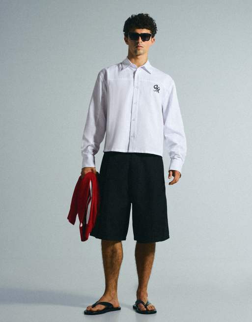 Bershka chemise imprimée à manches longues blanche, 7 de 7