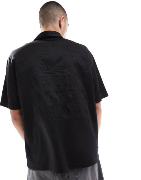 Bershka - Chemise manches courtes à motif en relief - Noir - view 1