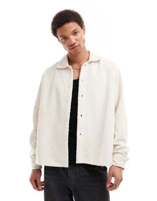 Berhska knitted jaquard check long sleeve shirt in ecru - ASOS Price Checker
