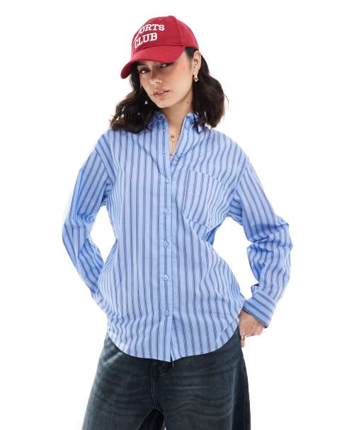 Bershka - Chemise oversize à rayures fines - Bleu - view 1