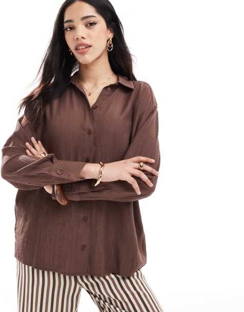 Bershka - Chemise oversize effet froissé avec liens au dos - Chocolat - view 1