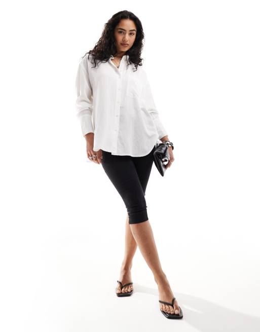 Bershka - Chemise oversize en lin - Blanc, 2 de 4