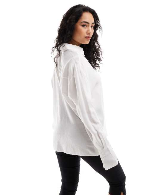 Bershka - Chemise oversize en lin - Blanc, 4 de 4