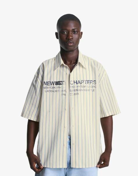 Bershka - Chemise oversize imprimée à manches courtes - Blanc - view 1