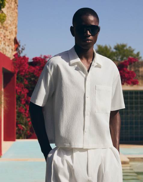 Bershka - Chemise plissée coupe carrée à manches courtes - Blanc - view 1