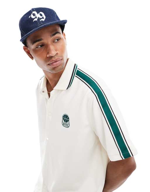 Bershka - Chemise style sportif avec col à liserés - Blanc