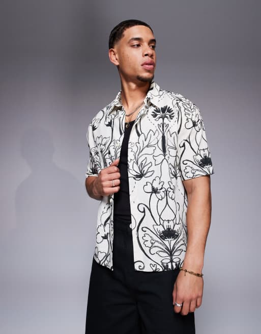 Bershka - Chemise texturée imprimée - Blanc