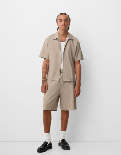 Bershka - Chemise zippée en coton - Sable, 4 de 4