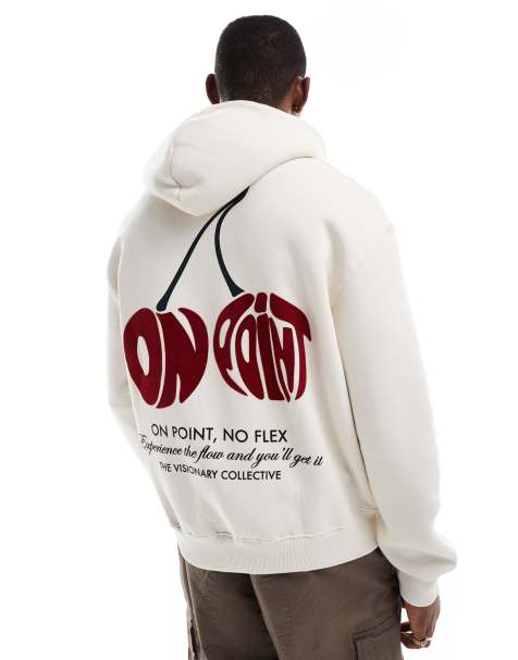 Bershka cherry on point back printed hoodie in white - view 1