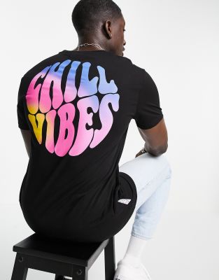 Bershka chill vibes back print t-shirt in black