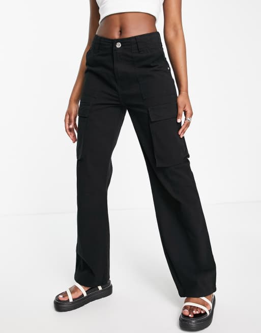 Bershka chino straight leg cargo trouser in black ASOS