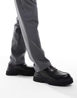 Bershka Chunky Buckle Loafers In Black