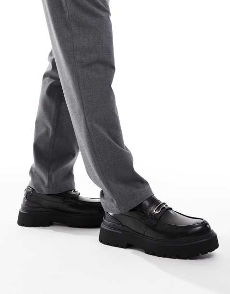 Bershka chunky buckle loafers in black - view 1
