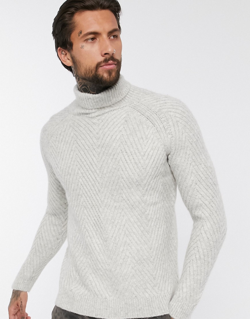 Bershka chunky cable knit jumper with roll neck in cream