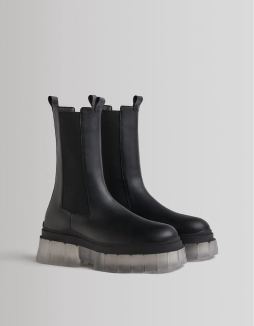 bershka zip front chelsea boot in black