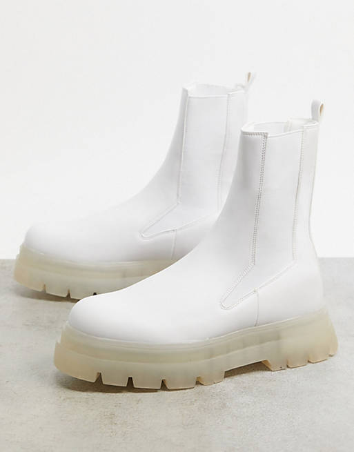 Bershka chunky Chelsea boots in white