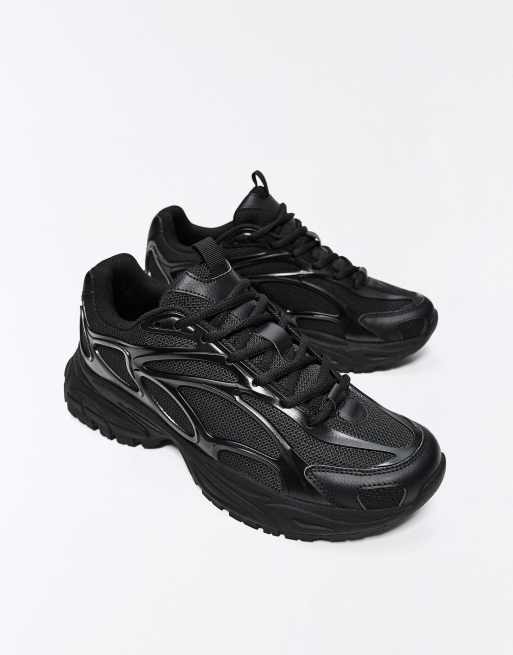 Bershka Chunky combination sneakers in black, 7 of 7