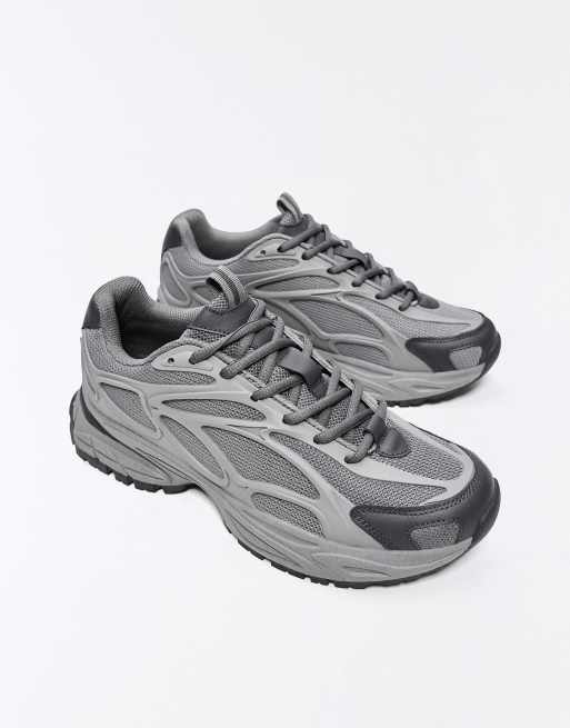 Bershka Chunky combination sneakers in grey, 7 of 7