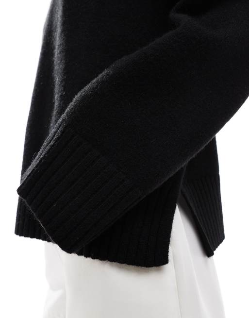 Bershka chunky crew neck sweater in black