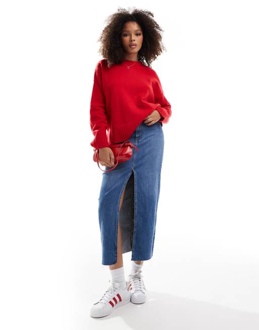 Red denim skirt bershka discount