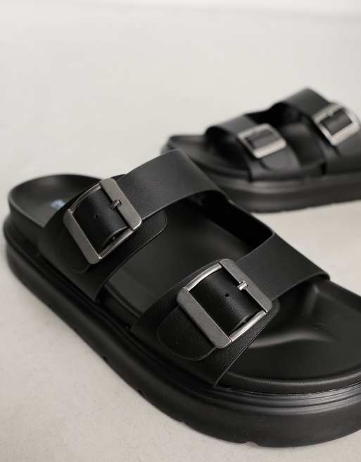 Bershka chunky cross strap sandals in black