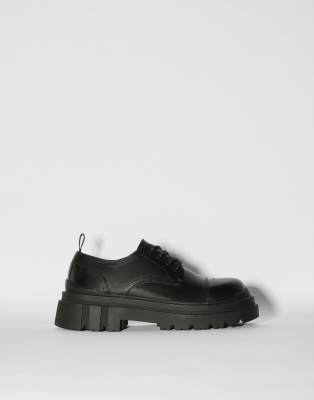 Bershka chunky derby with toe cap in black