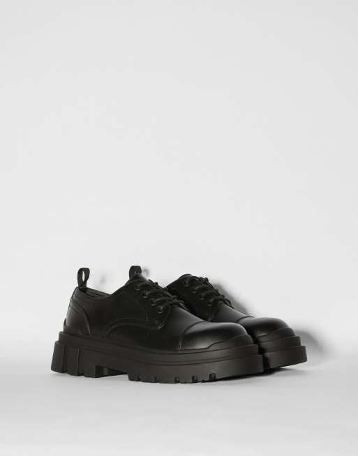 Bershka chunky derby with toe cap in black | ASOS