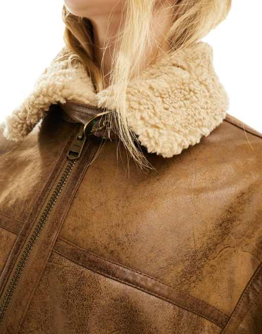 Bershka + Faux Shearling Biker Jacket