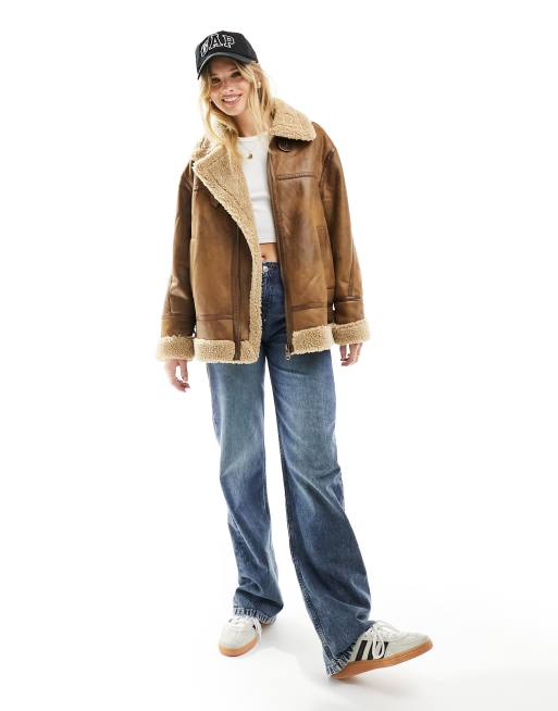 Bershka oversized shop faux shearling jacket