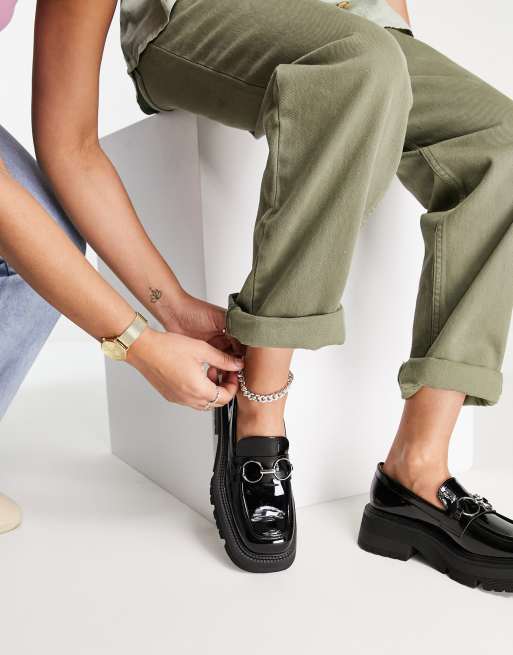 Bershka - Chunky flatform-brogues i sort lak