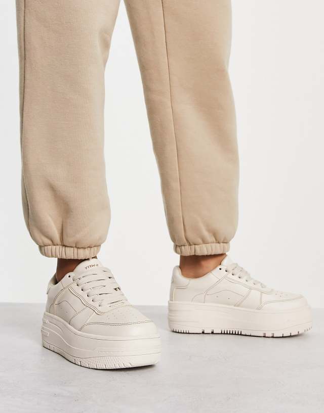 Bershka chunky flatform sneakers in bone