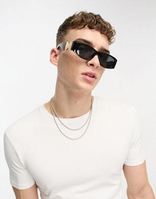 Bershka chunky frame sunglasses with gold metallic in black