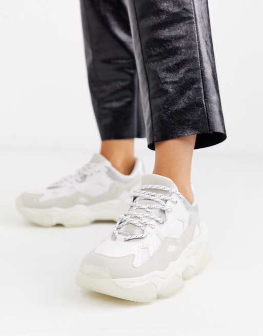 Bershka chunky gel sole trainers in white