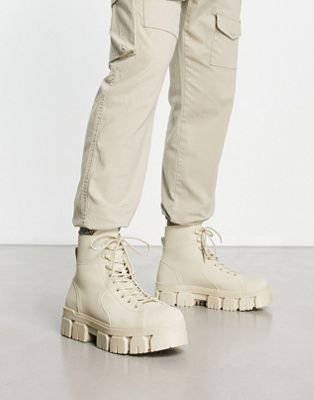 Bershka chunky hiker boot in beige