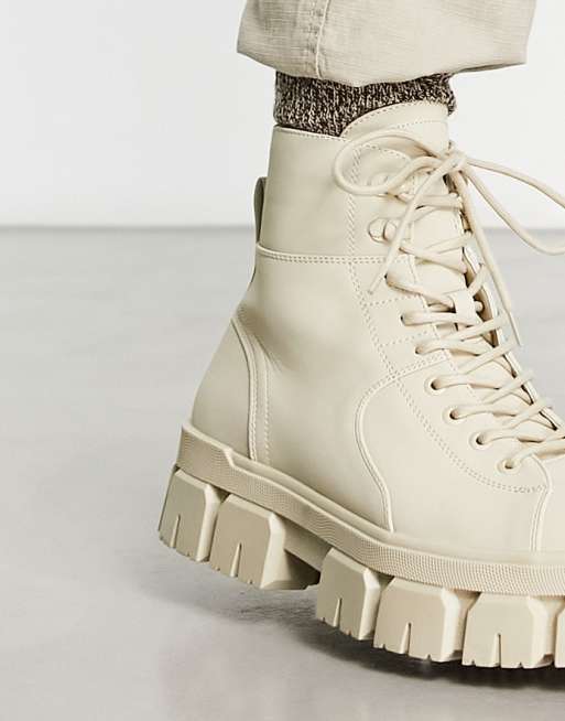 Bershka chunky hiker boots in beige | ASOS display picture 3
