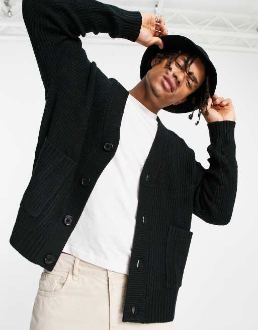 Mens black clearance chunky knit cardigan