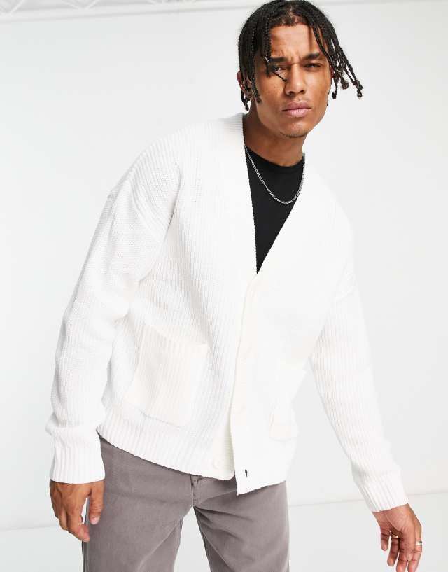 Bershka chunky knit cardigan in ecru