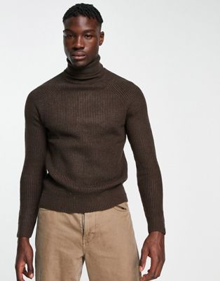 Bershka chunky knit jumper in chocolate brown