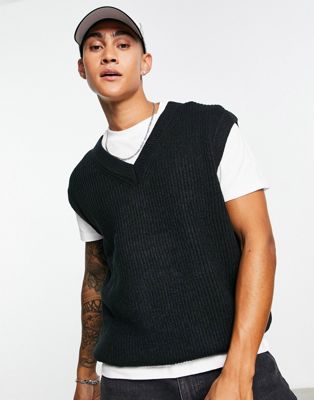 Bershka chunky knit sweater vest in black